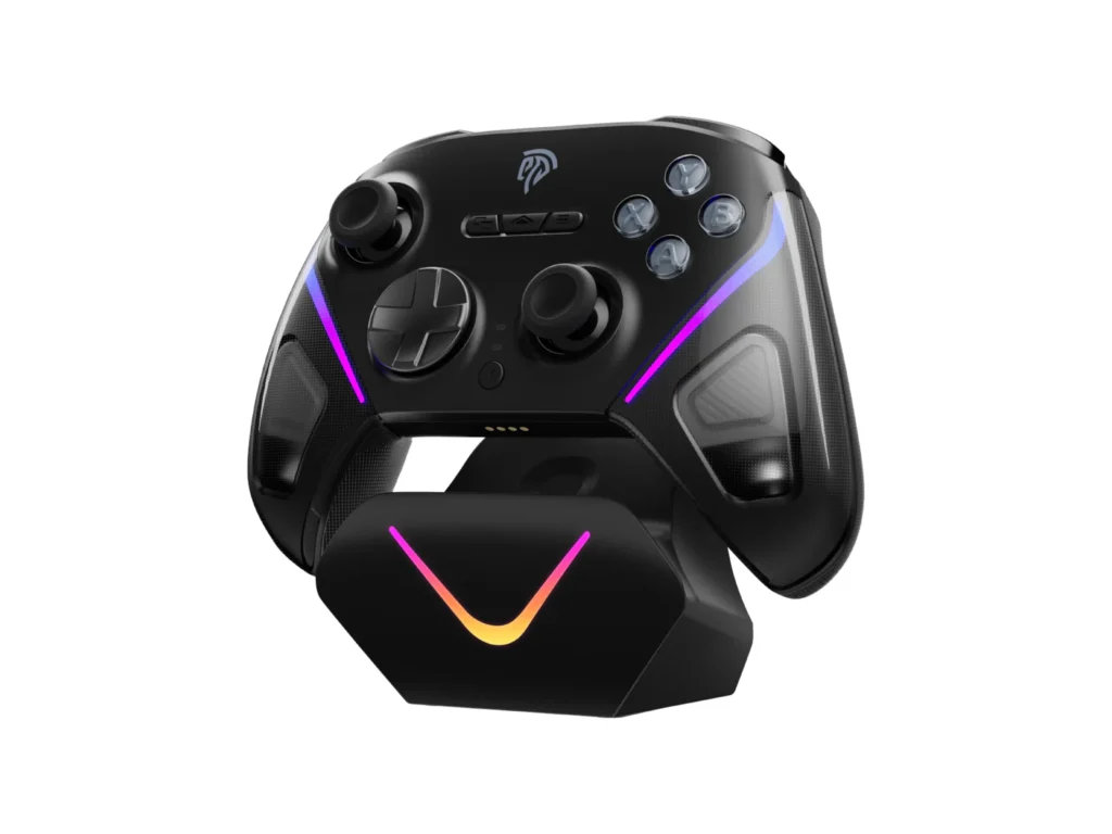 EasySMX D10 gaming controller with next-gen TMR sticks, Elite 2-way trigger locks, and charging dock