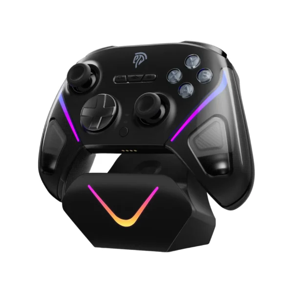 EasySMX D10 gaming controller with next-gen TMR sticks, Elite 2-way trigger locks, and charging dock